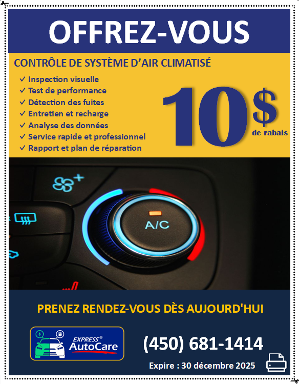 Coupon rabais vérification air climatisé, Express AutoCare Laval