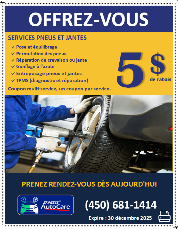 Coupon rabais multi-service automobile, Express AutoCare Laval
