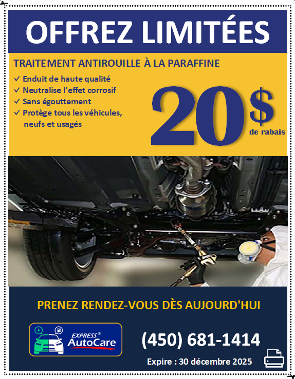 Coupon rabais traitement antirouille, Express AutoCare Laval